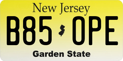 NJ license plate B85OPE