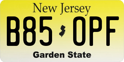 NJ license plate B85OPF