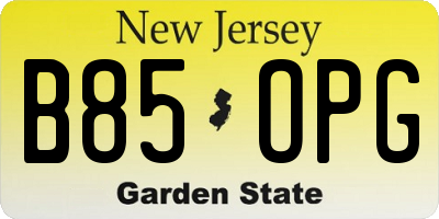 NJ license plate B85OPG