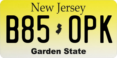 NJ license plate B85OPK