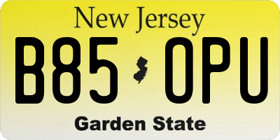 NJ license plate B85OPU