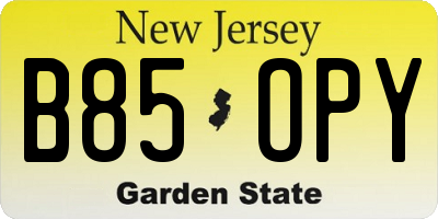 NJ license plate B85OPY