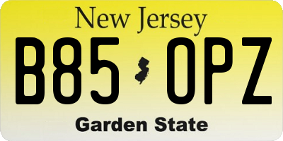 NJ license plate B85OPZ