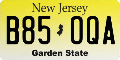 NJ license plate B85OQA