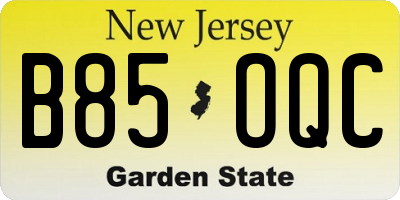 NJ license plate B85OQC