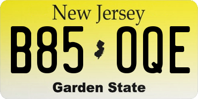 NJ license plate B85OQE