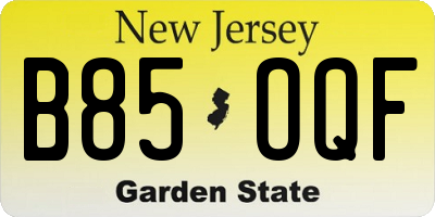 NJ license plate B85OQF