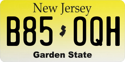 NJ license plate B85OQH