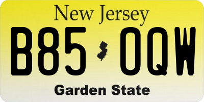 NJ license plate B85OQW