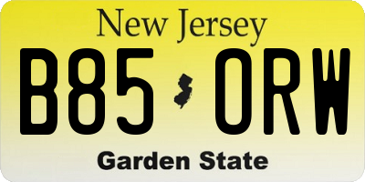 NJ license plate B85ORW