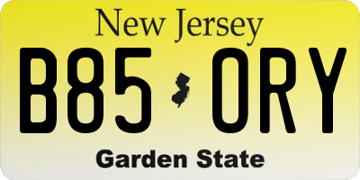 NJ license plate B85ORY
