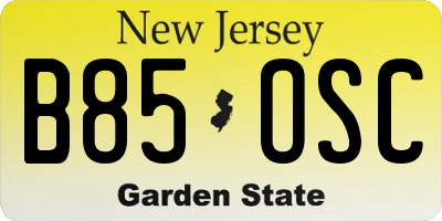 NJ license plate B85OSC