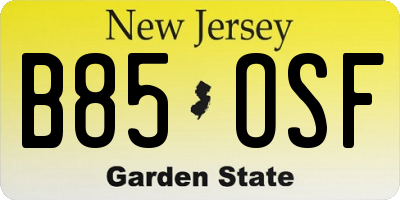 NJ license plate B85OSF