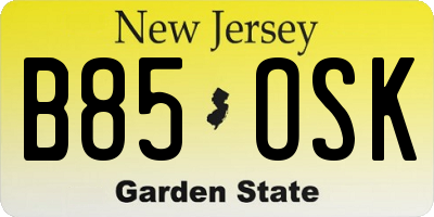 NJ license plate B85OSK