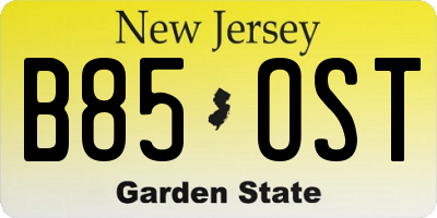 NJ license plate B85OST