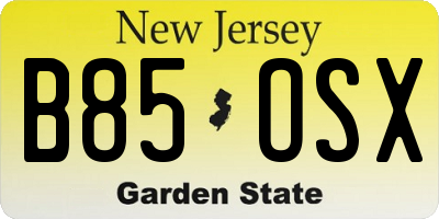 NJ license plate B85OSX