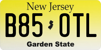 NJ license plate B85OTL