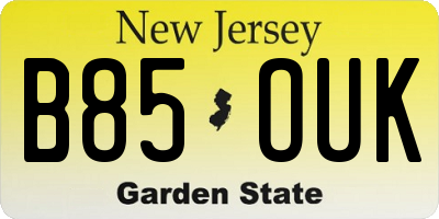 NJ license plate B85OUK
