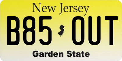 NJ license plate B85OUT