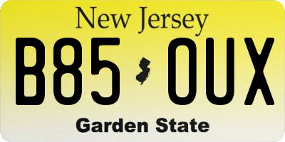 NJ license plate B85OUX