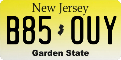 NJ license plate B85OUY
