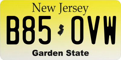 NJ license plate B85OVW