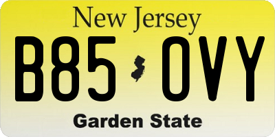 NJ license plate B85OVY