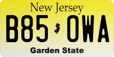 NJ license plate B85OWA