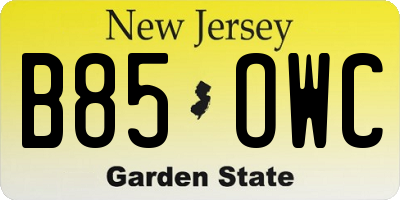NJ license plate B85OWC