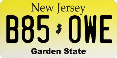 NJ license plate B85OWE
