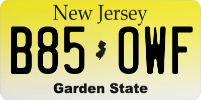 NJ license plate B85OWF