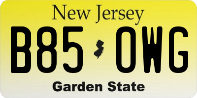 NJ license plate B85OWG