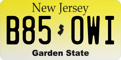 NJ license plate B85OWI