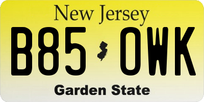 NJ license plate B85OWK