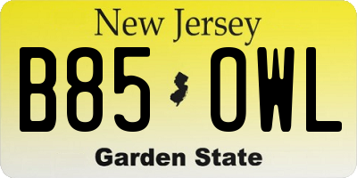 NJ license plate B85OWL