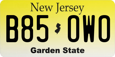 NJ license plate B85OWO