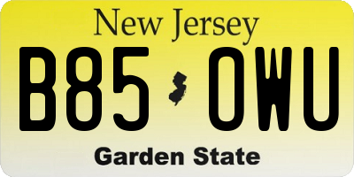 NJ license plate B85OWU