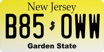 NJ license plate B85OWW