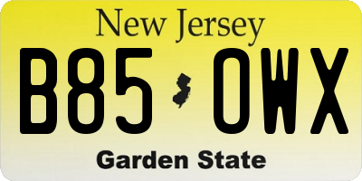 NJ license plate B85OWX