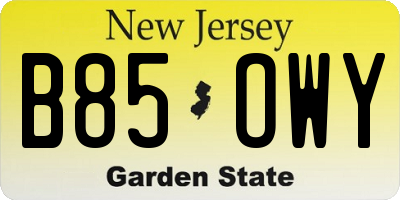 NJ license plate B85OWY