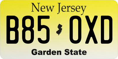 NJ license plate B85OXD