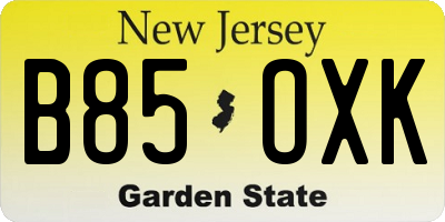 NJ license plate B85OXK