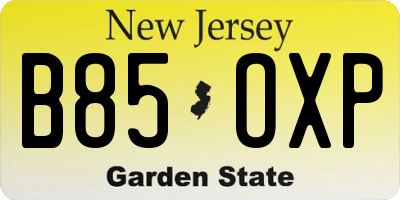 NJ license plate B85OXP
