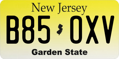 NJ license plate B85OXV