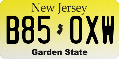 NJ license plate B85OXW