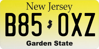NJ license plate B85OXZ