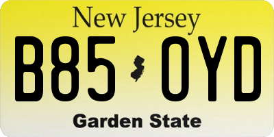 NJ license plate B85OYD