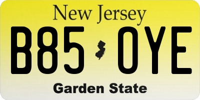 NJ license plate B85OYE