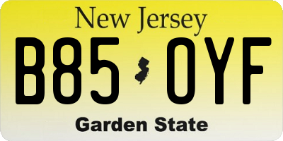NJ license plate B85OYF