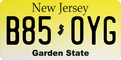 NJ license plate B85OYG